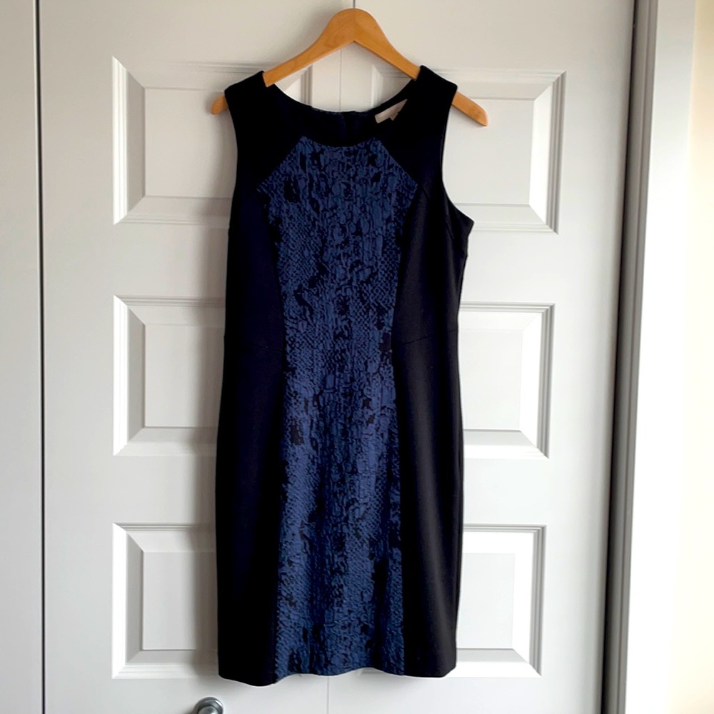 Black and blue sheath dress